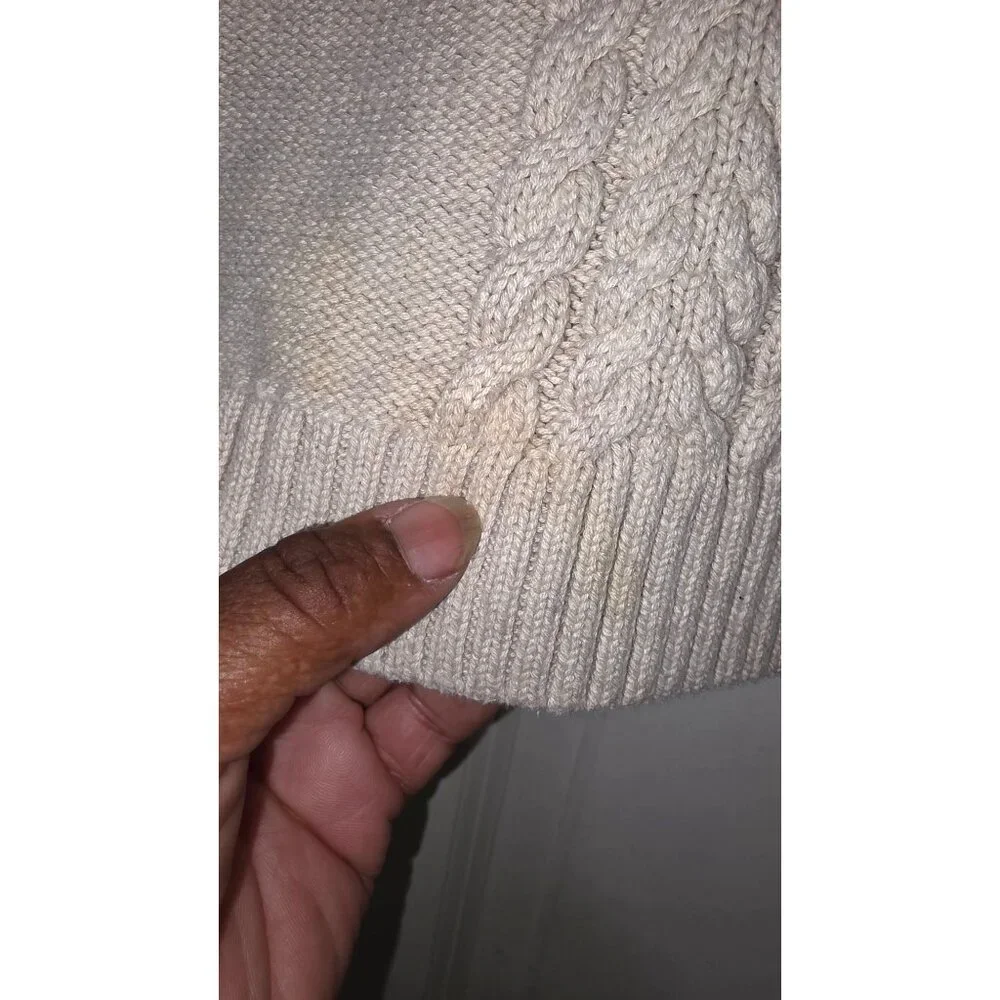 Hanna Anderson Kids Fisherman Cable Knit Beige Sweater Button Neck & Elbow Patch